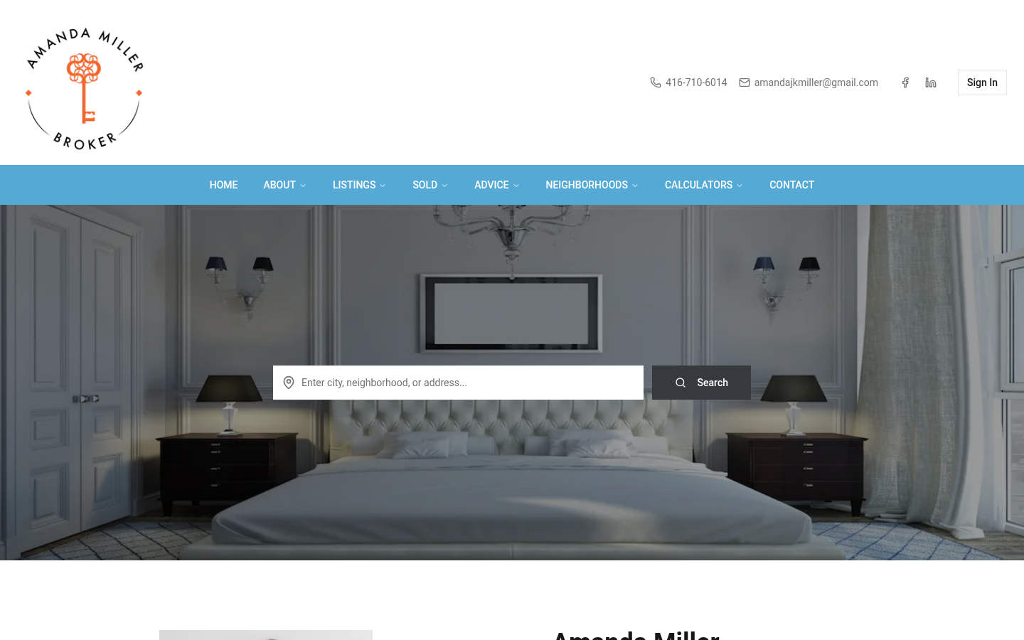 Screenshot of Amanda Miller's real estate website
