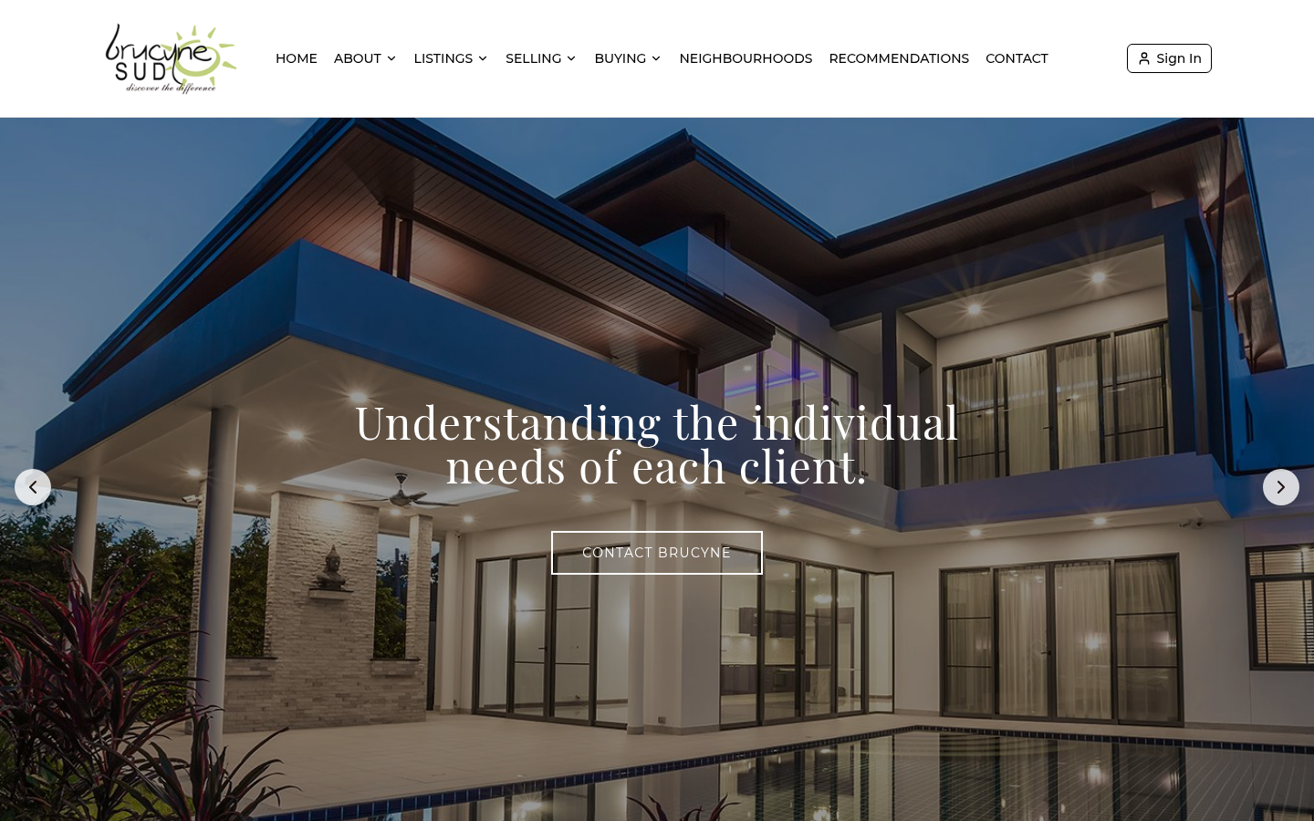 Screenshot of Brucyne Sud's real estate website
