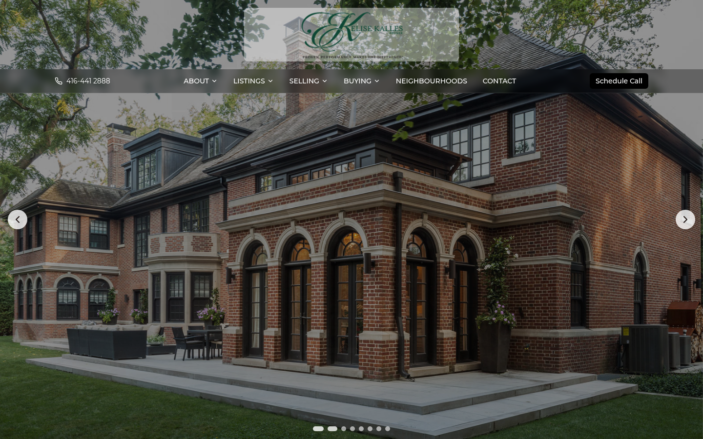 Screenshot of Elise Kalles's real estate website