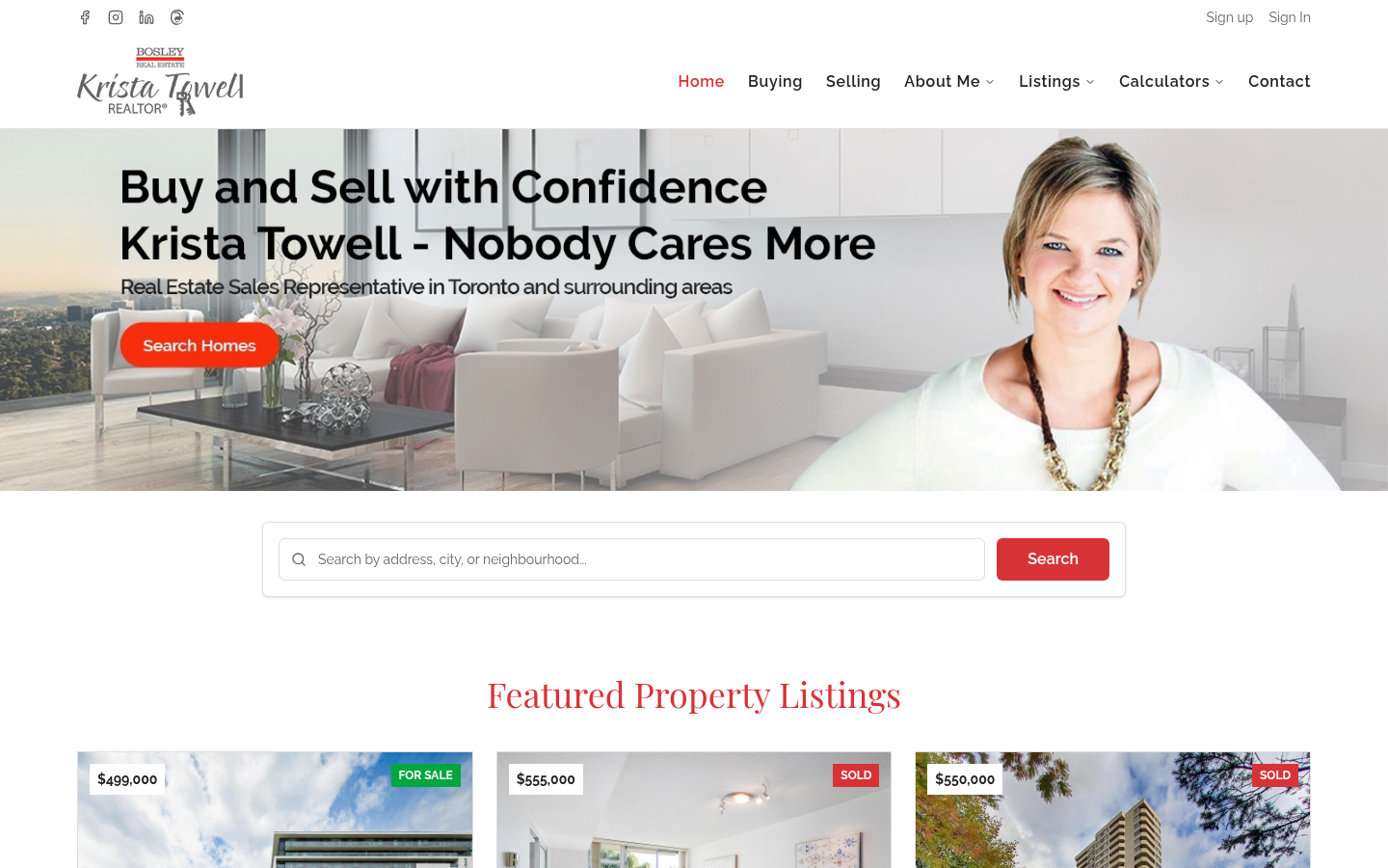 Screenshot of Krista Towell's real estate website