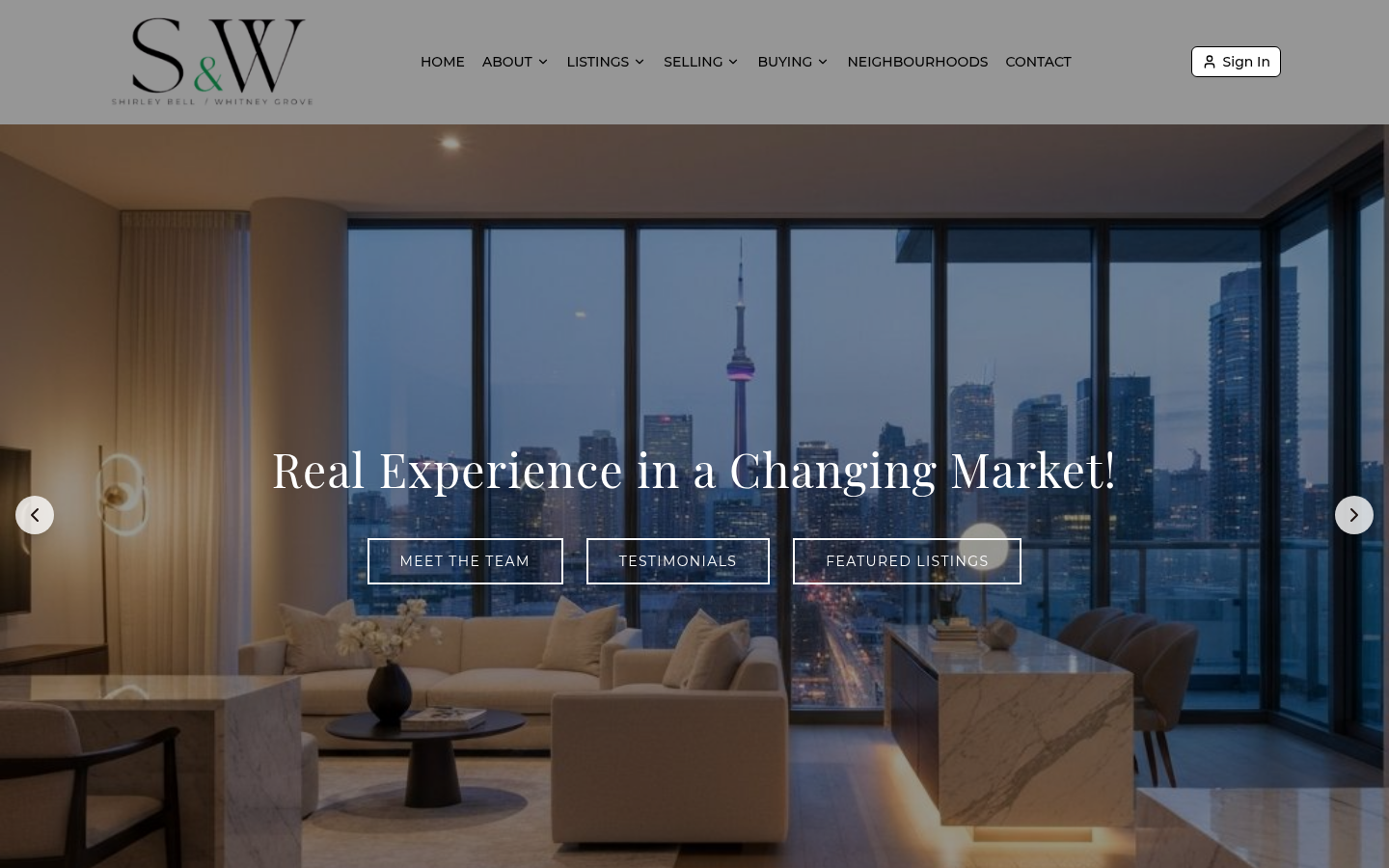 Screenshot of Shirley & Whitney's real estate website